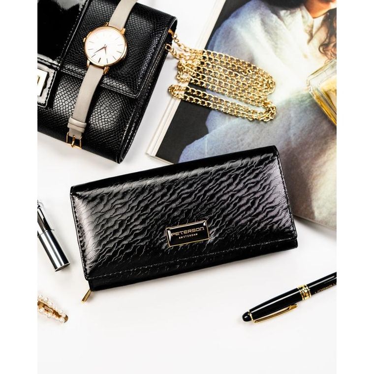 Portfel, czarny, skóra naturalna i ekologiczna, Peterson