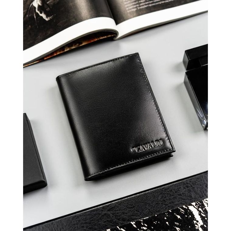 Portfel, czarny, skórzany, 4U Cavaldi