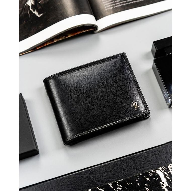 Portfel, czarny, skórzany, RFID, Loren