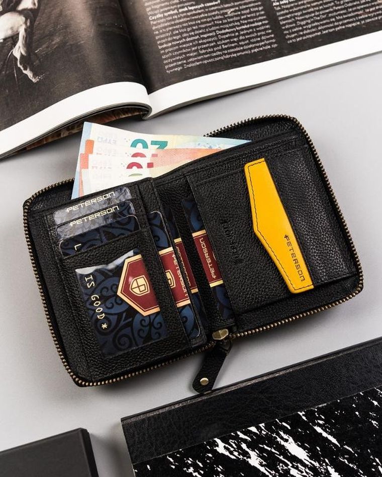 Portfel, czarny, skórzany, RFID, Peterson