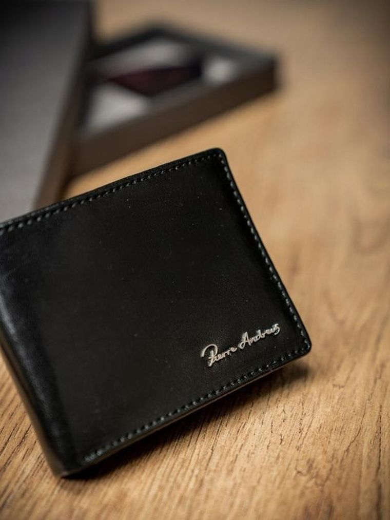 Portfel, czarny, skórzany, RFID, Pierre Andreus