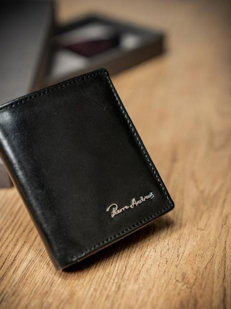 Portfel, czarny, skórzany, RFID, Pierre Andreus