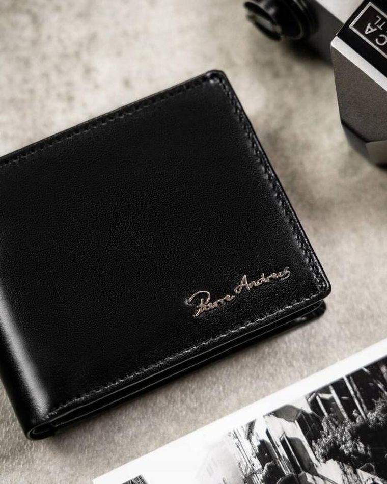 Portfel, czarny, skórzany, RFID, Pierre Andreus