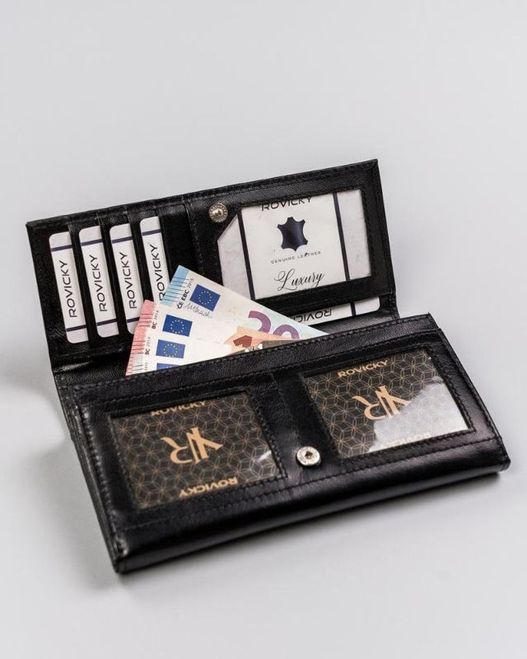 Portfel, czarny, skórzany, RFID, Rovicky