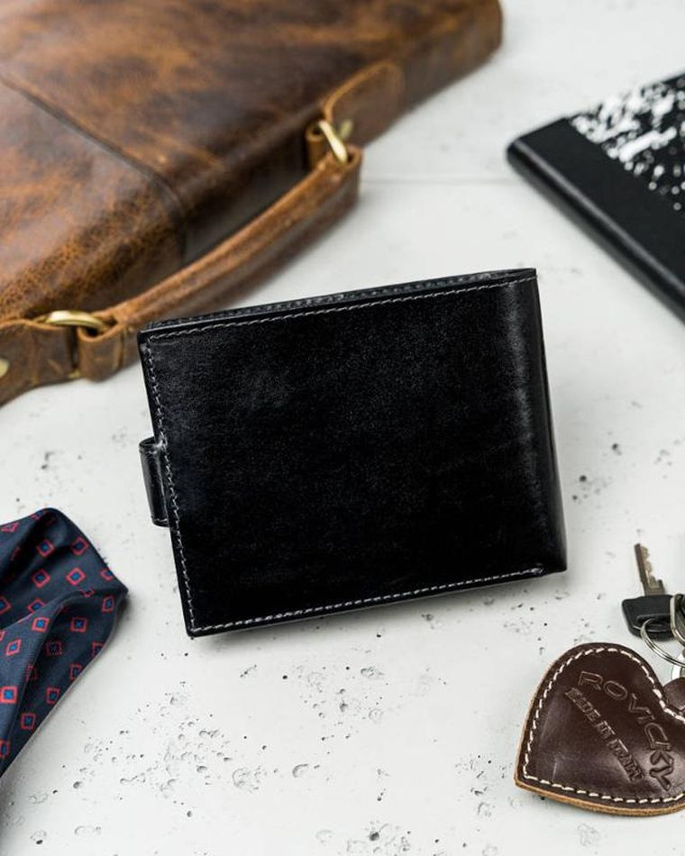 Portfel, czarny, skórzany, RFID, Rovicky