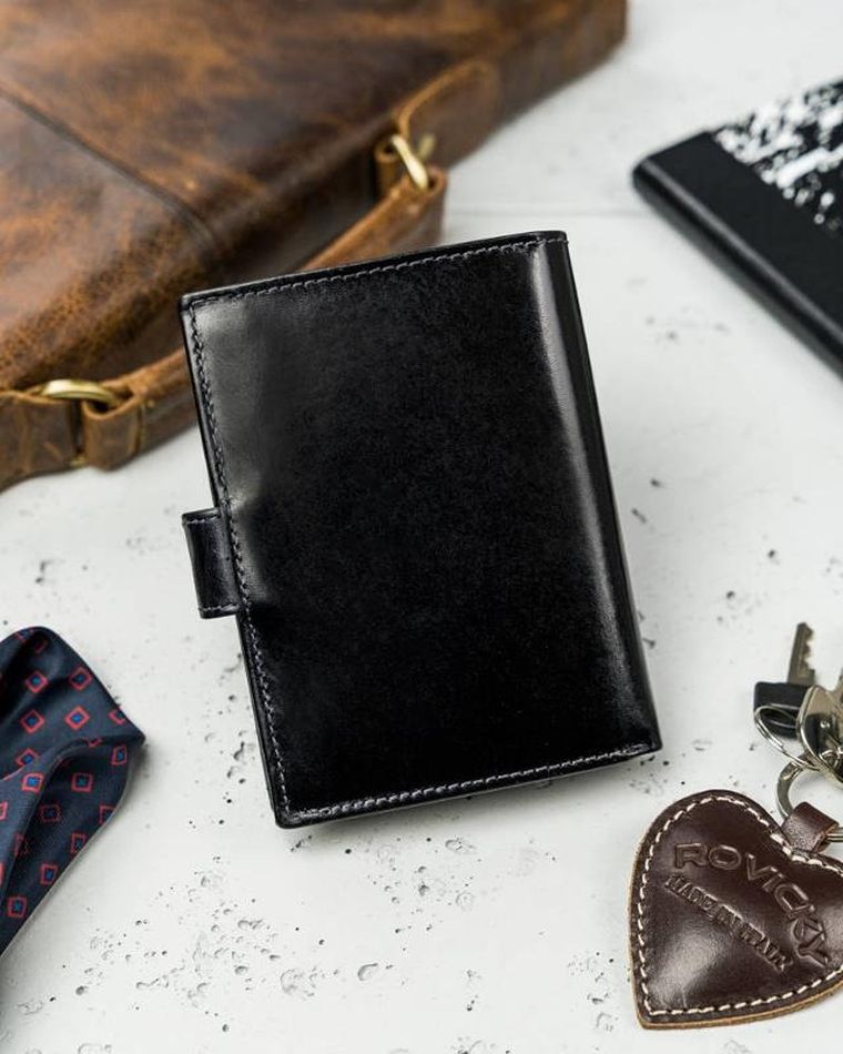 Portfel, czarny, skórzany, RFID, Rovicky