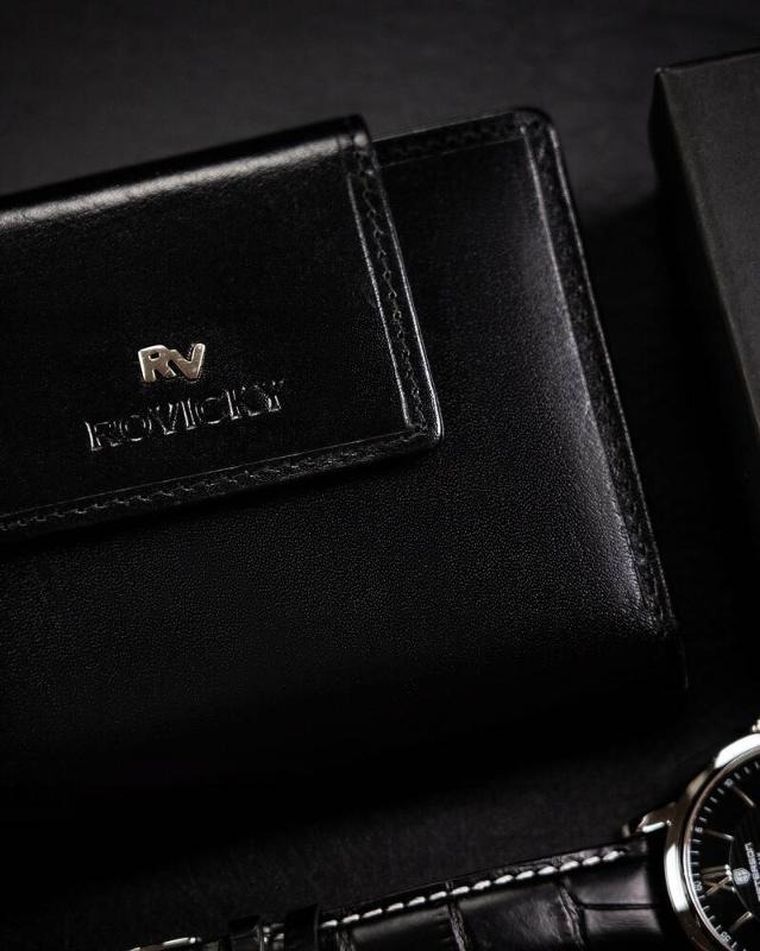 Portfel, czarny, skórzany, RFID, Rovicky