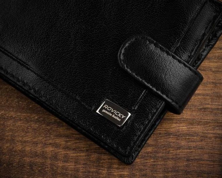 Portfel, czarny, skórzany, RFID, Rovicky