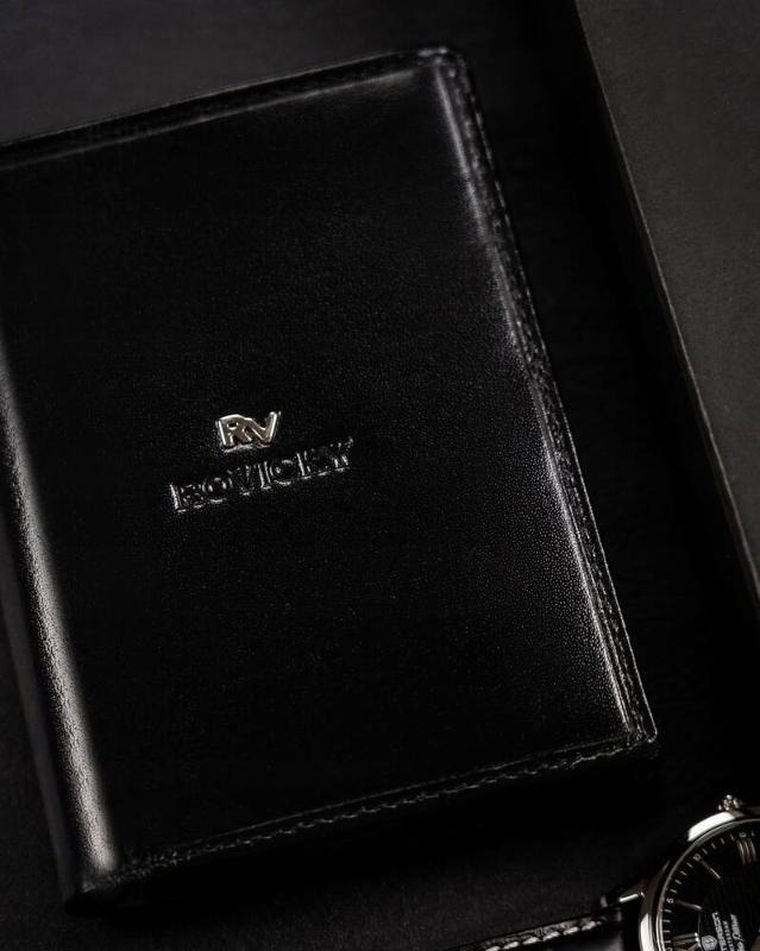 Portfel, czarny, skórzany, Rovicky