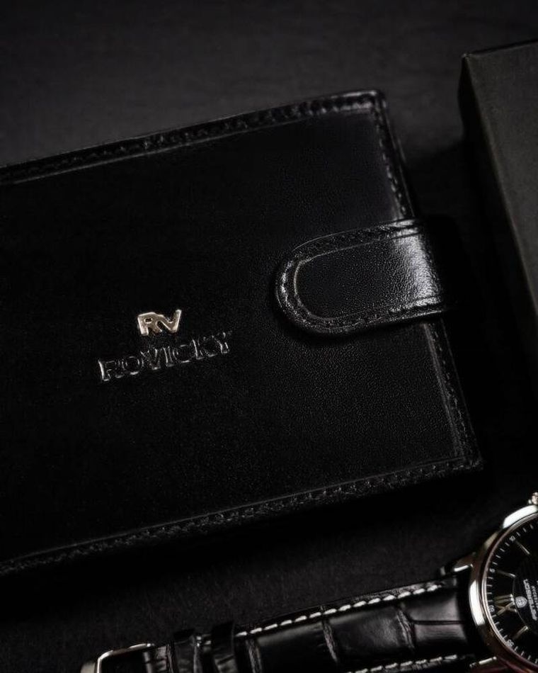 Portfel, czarny, skórzany, Rovicky