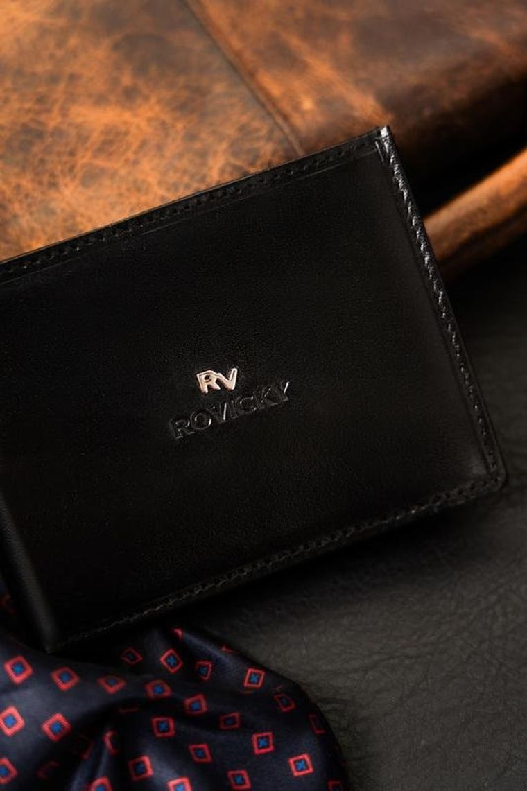 Portfel, czarny, skórzany, Rovicky