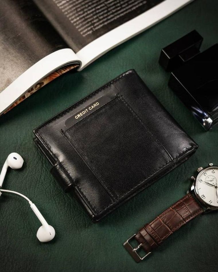 Portfel, czarny, skórzany, Rovicky