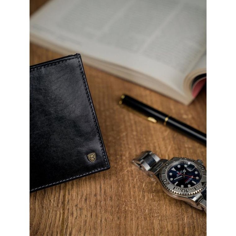 Portfel, czarny, skórzany, Rovicky