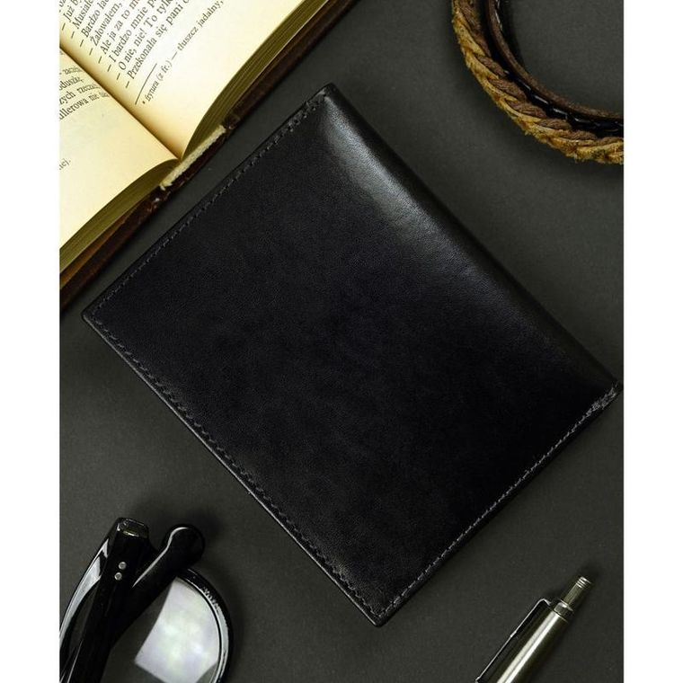 Portfel, czarny, skórzany, Rovicky