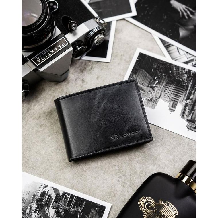 Portfel, czarny, skórzany, Rovicky