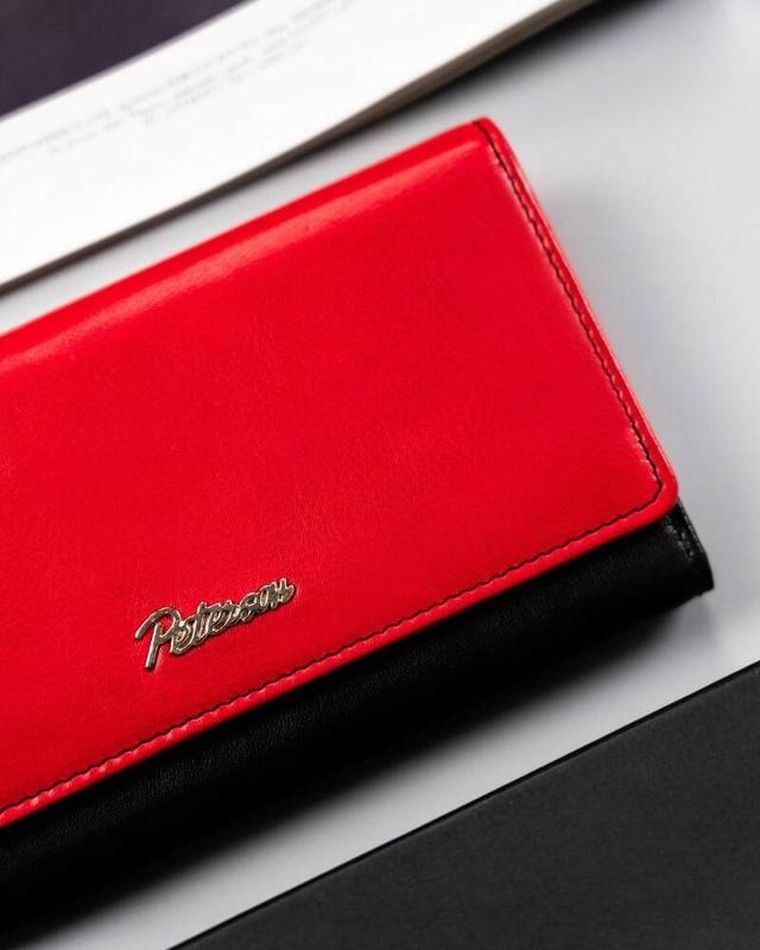 Portfel, czerwono-czarny, skórzany, Peterson