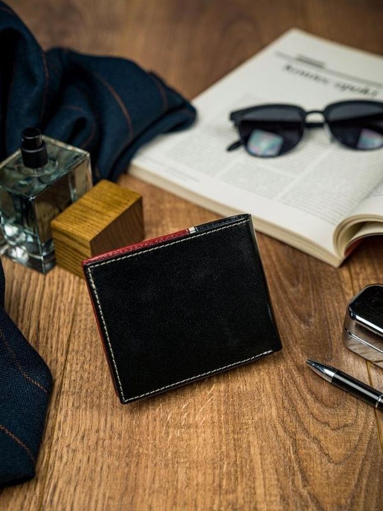 Portfel, czerwono-czarny, skórzany, RFID, Rovicky