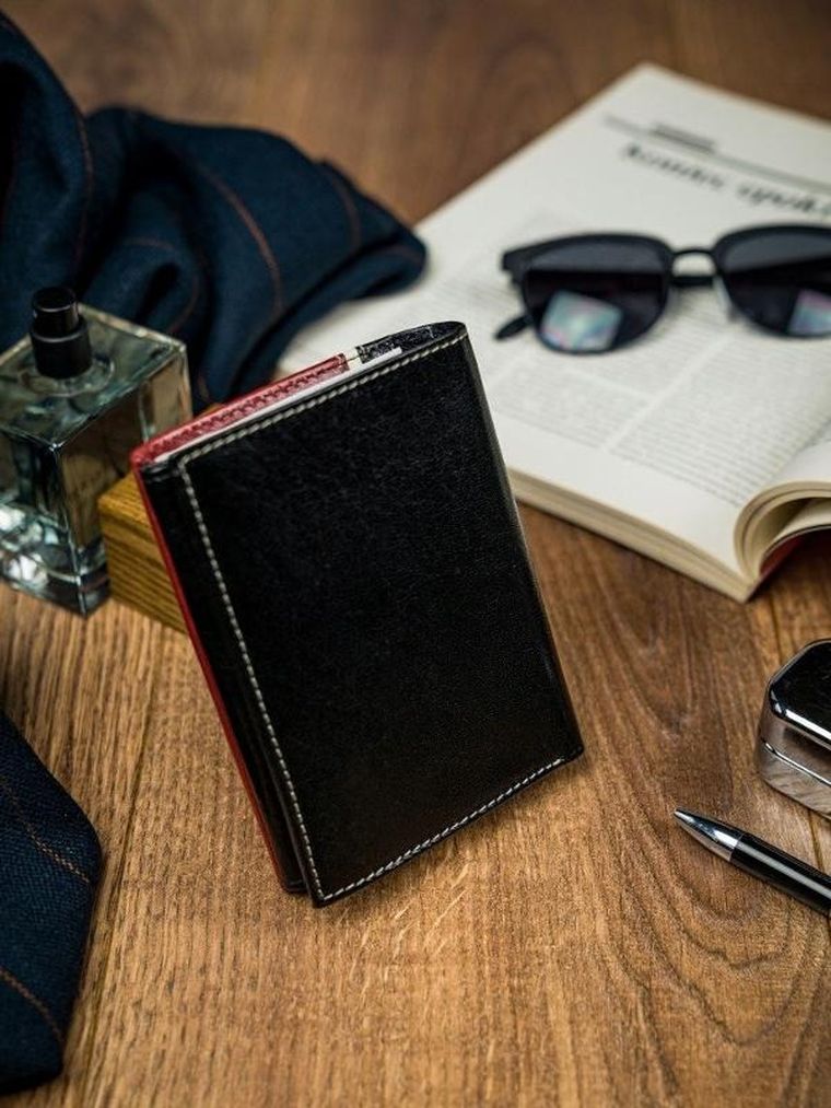 Portfel, czerwono-czarny, skórzany, RFID, Rovicky