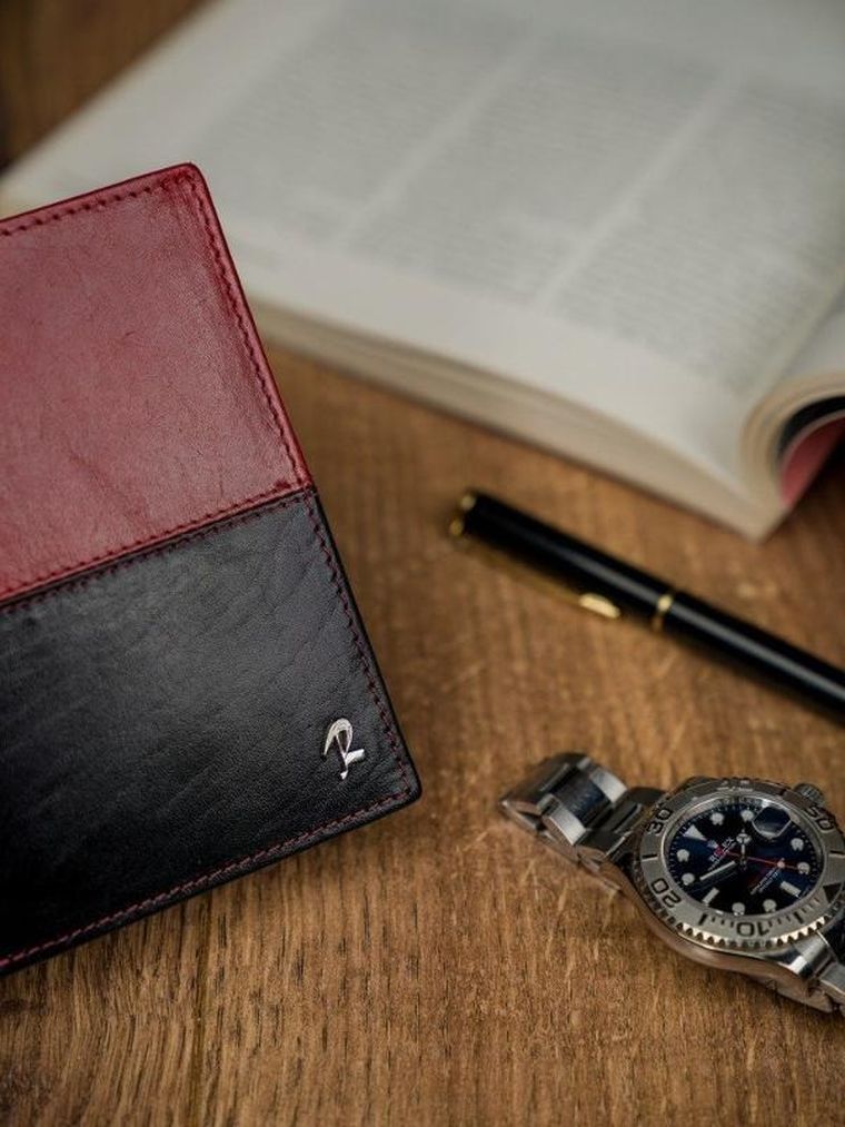 Portfel, czerwono-czarny, skórzany, RFID, Rovicky