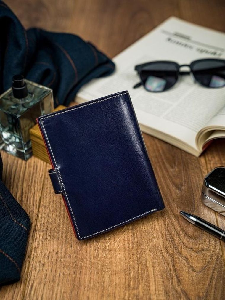 Portfel, czerwono-granatowy, skórzany, RFID, Rovicky