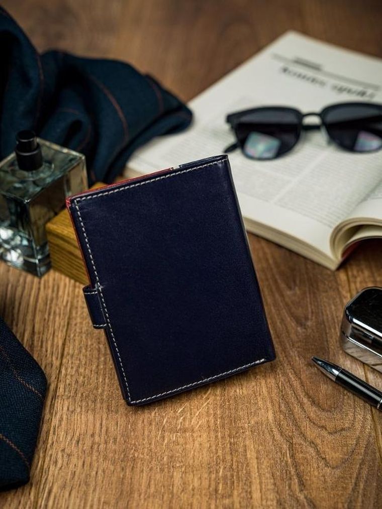 Portfel, czerwono-granatowy, skórzany, RFID, Rovicky