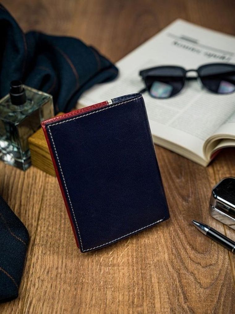 Portfel, czerwono-granatowy, skórzany, RFID, Rovicky