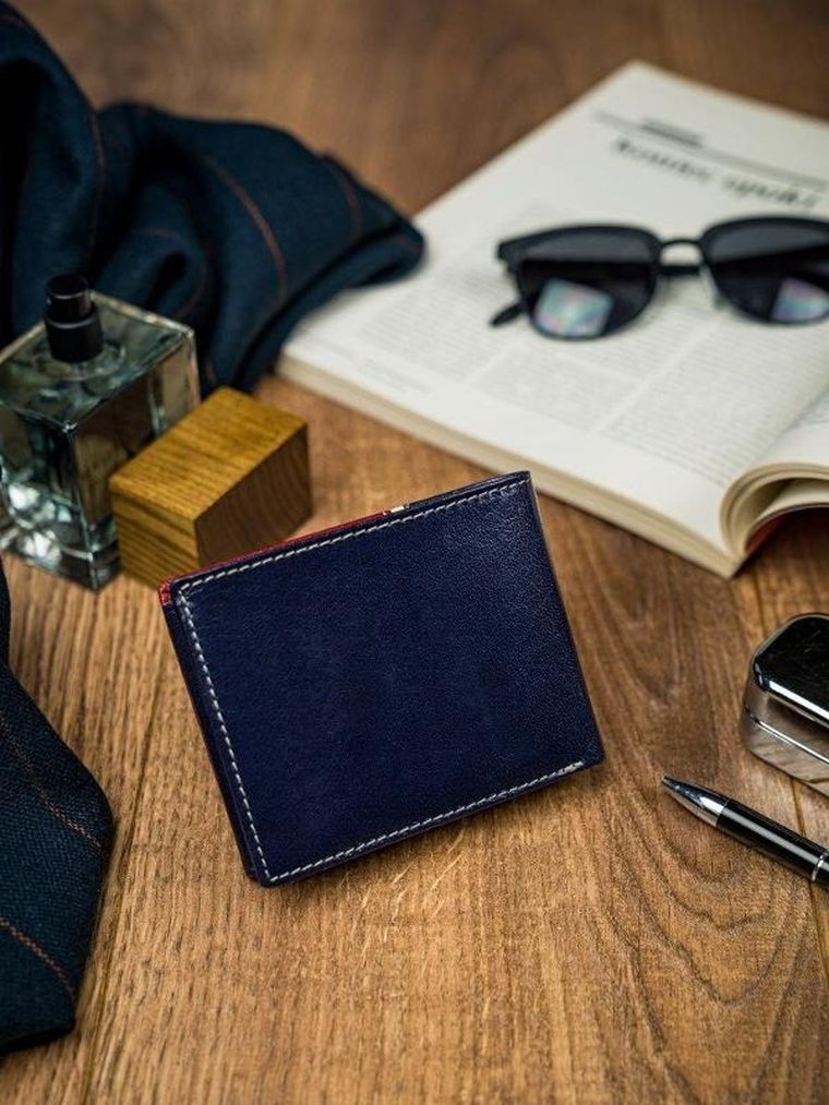 Portfel, czerwono-granatowy, skórzany, RFID, Rovicky