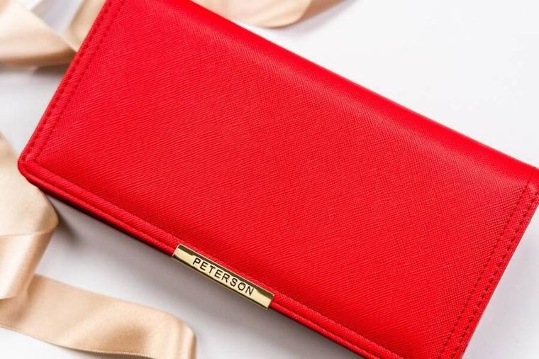 Portfel, czerwony, skóra ekologiczna, Peterson
