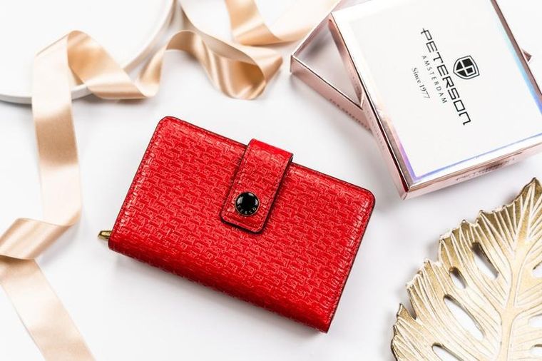 Portfel, czerwony, skóra ekologiczna, Peterson