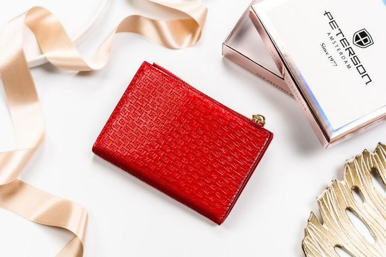 Portfel, czerwony, skóra ekologiczna, Peterson