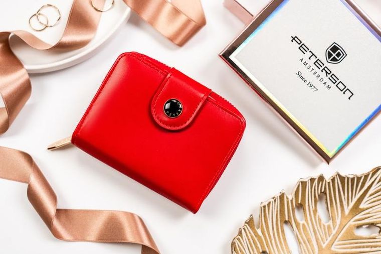 Portfel, czerwony, skóra ekologiczna, Peterson