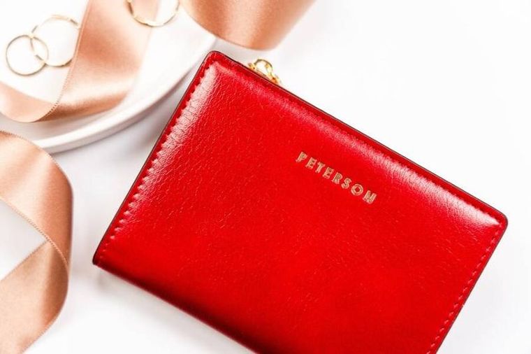 Portfel, czerwony, skóra ekologiczna, Peterson