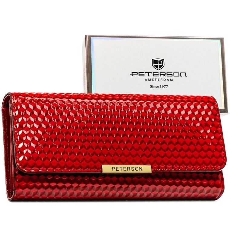 Portfel, czerwony, skóra ekologiczna, Peterson