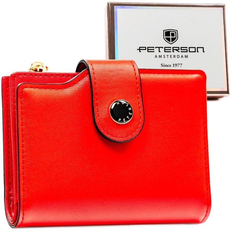 Portfel, czerwony, skóra ekologiczna, Peterson