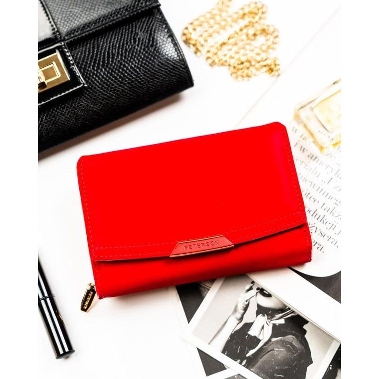 Portfel, czerwony, skóra ekologiczna, Peterson