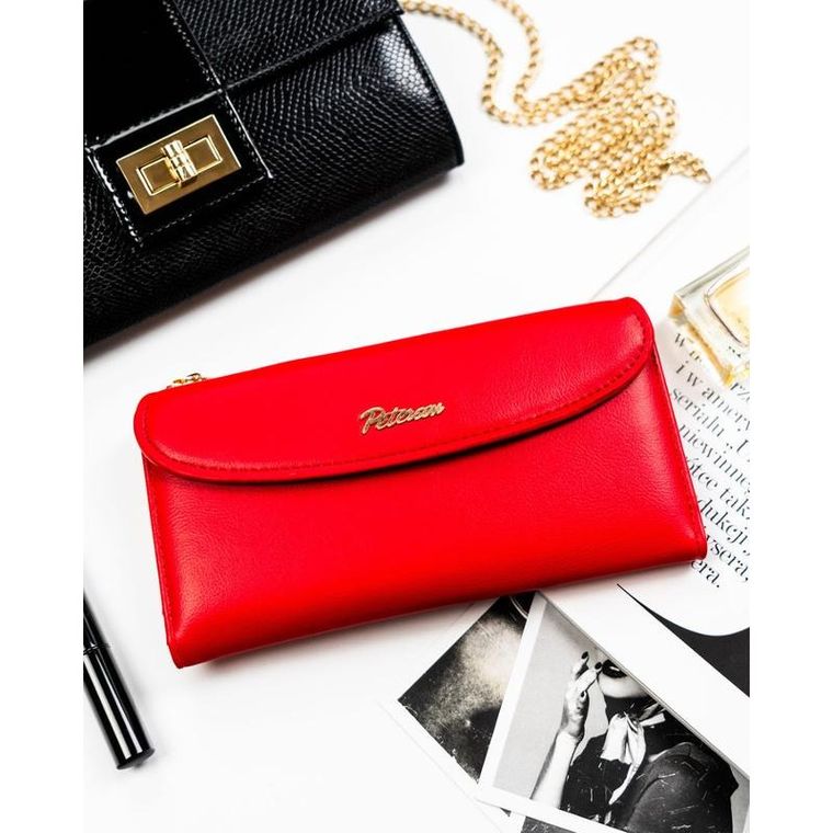 Portfel, czerwony, skóra ekologiczna, Peterson