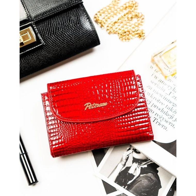 Portfel, czerwony, skóra ekologiczna, Peterson