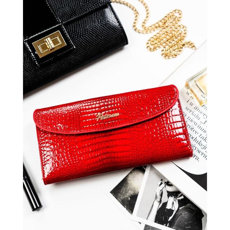 Portfel, czerwony, skóra ekologiczna, Peterson