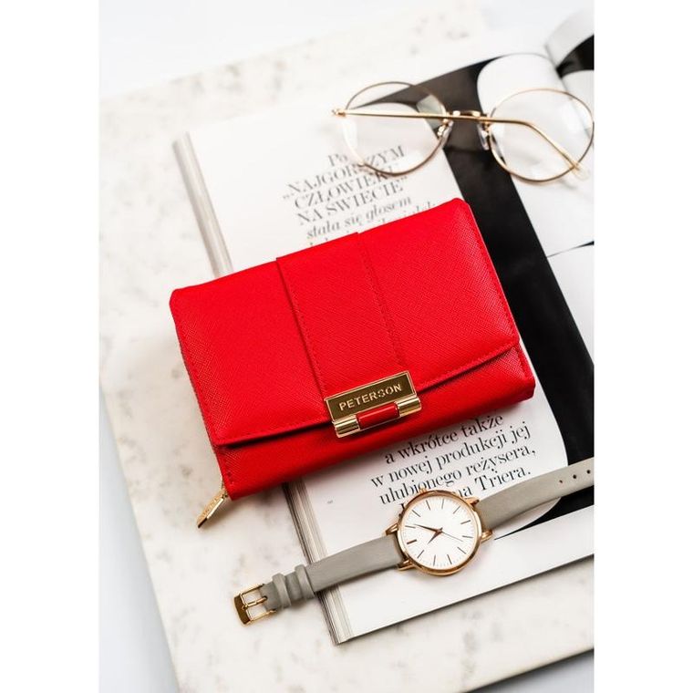 Portfel, czerwony, skóra ekologiczna, Peterson