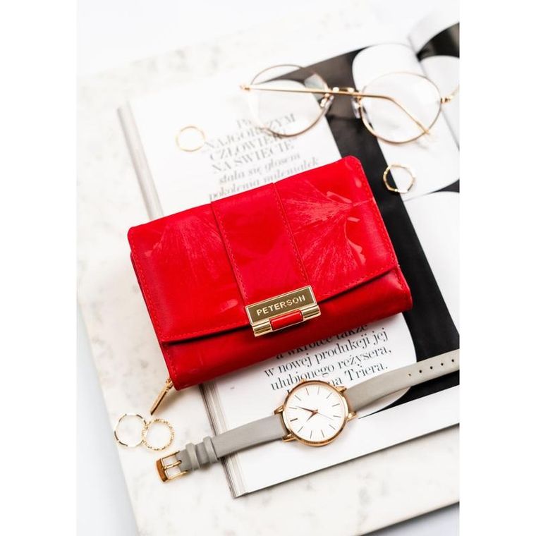 Portfel, czerwony, skóra ekologiczna, Peterson