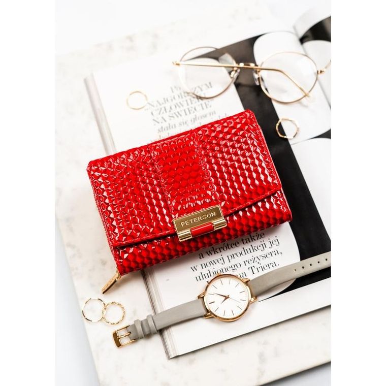 Portfel, czerwony, skóra ekologiczna, Peterson