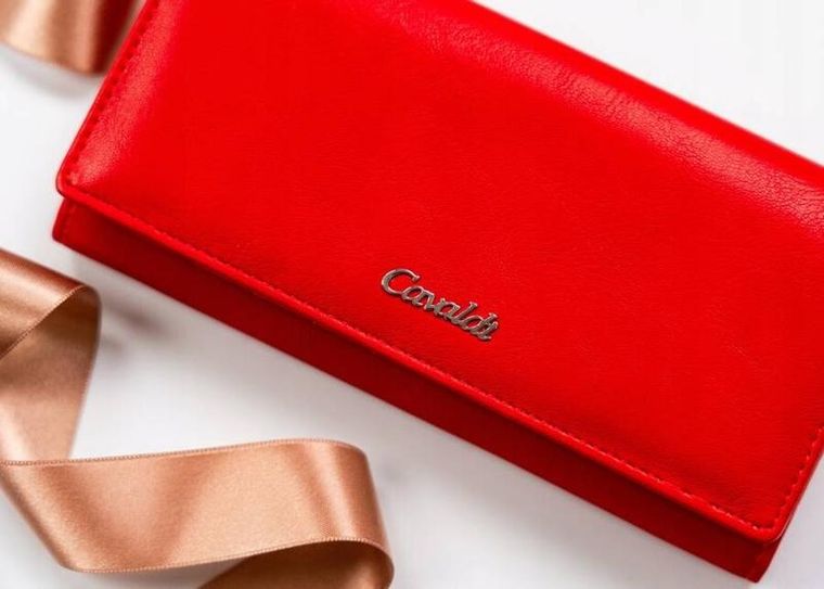 Portfel, czerwony, skóra ekologiczna, RFID, Cavaldi