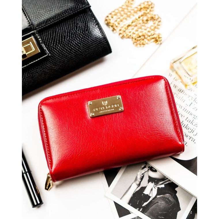 Portfel, czerwony, skóra ekologiczna, RFID, Peterson