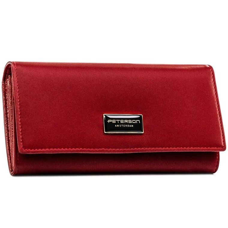 Portfel, czerwony, skóra naturalna i ekologiczna, Peterson