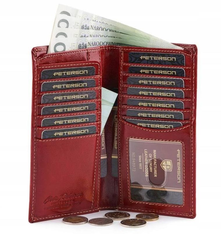 Portfel, czerwony, skórzany, Peterson