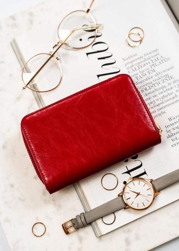 Portfel, czerwony, skórzany, Peterson