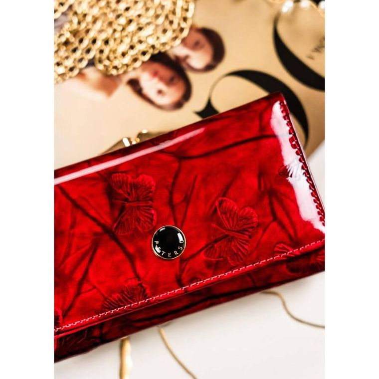 Portfel, czerwony, skórzany, Peterson