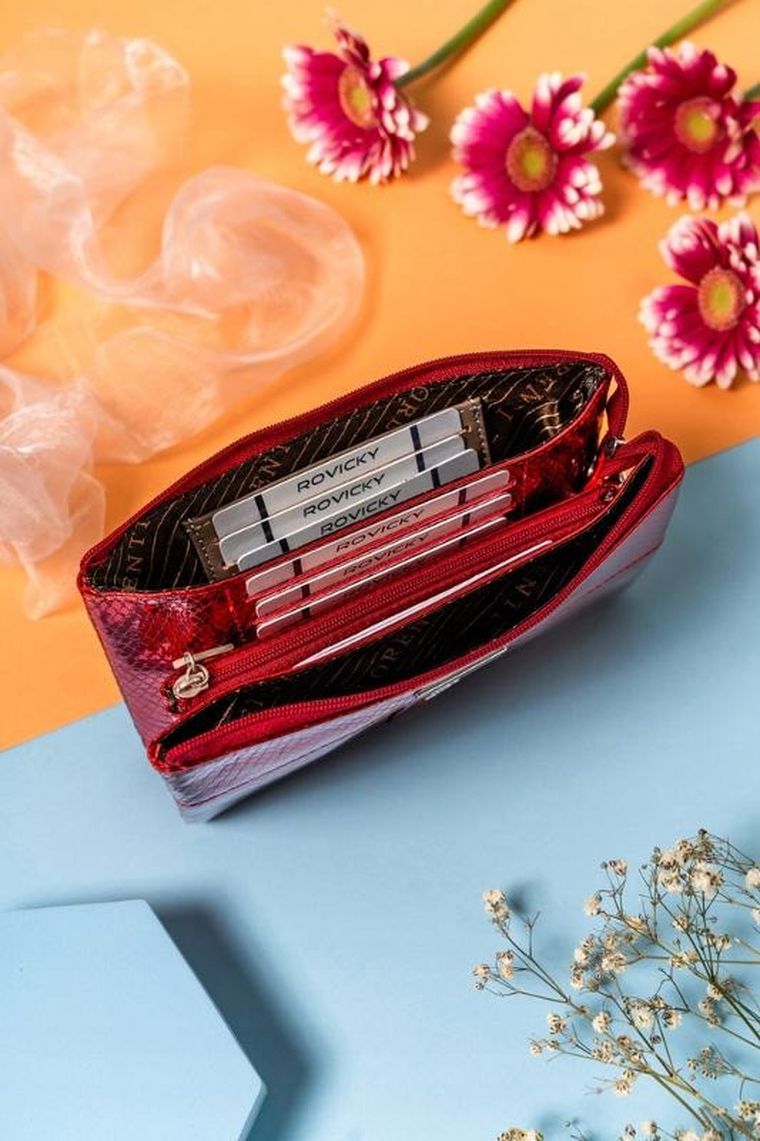 Portfel, czerwony, skórzany, RFID, Lorenti