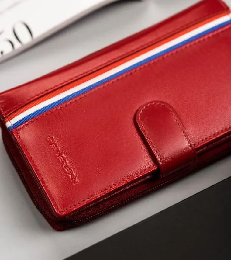 Portfel, czerwony, skórzany, RFID, Peterson