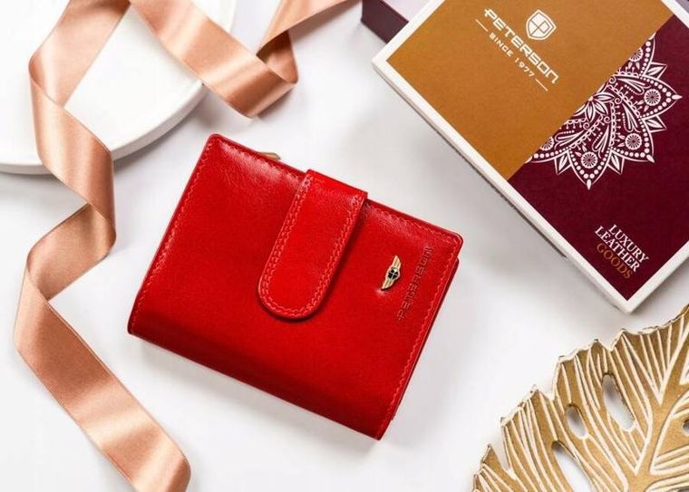 Portfel, czerwony, skórzany, RFID, Peterson